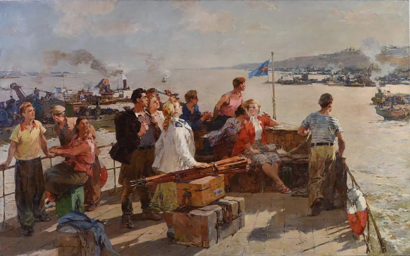 <strong>Моисеенко Евсей Евсеевич (1916–1988)</strong><br /><p>На новостройки<br />
1951<br />
Холст, масло</p>

