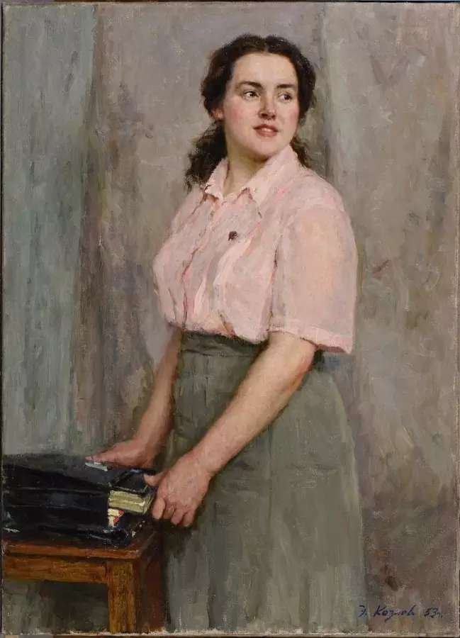<strong>Козлов Энгельс Васильевич (1926–2007)</strong><br /><p>Портрет девушки в розовой кофте<br />
Учебная работа III курса<br />
1953<br />
Холст, масло</p>
