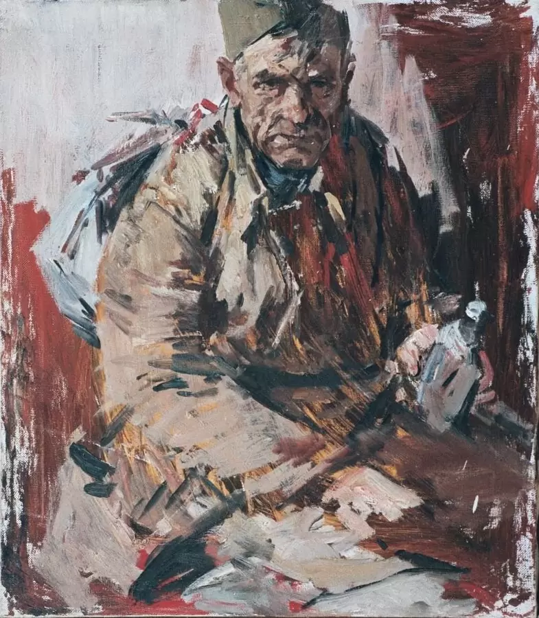 <strong>Моисеенко Евсей Евсеевич (1916-1988)</strong><br /><p>Сидящий солдат. Этюд к картине «Ополченцы» (1960)<br />
1959<br />
Холст, масло</p>
