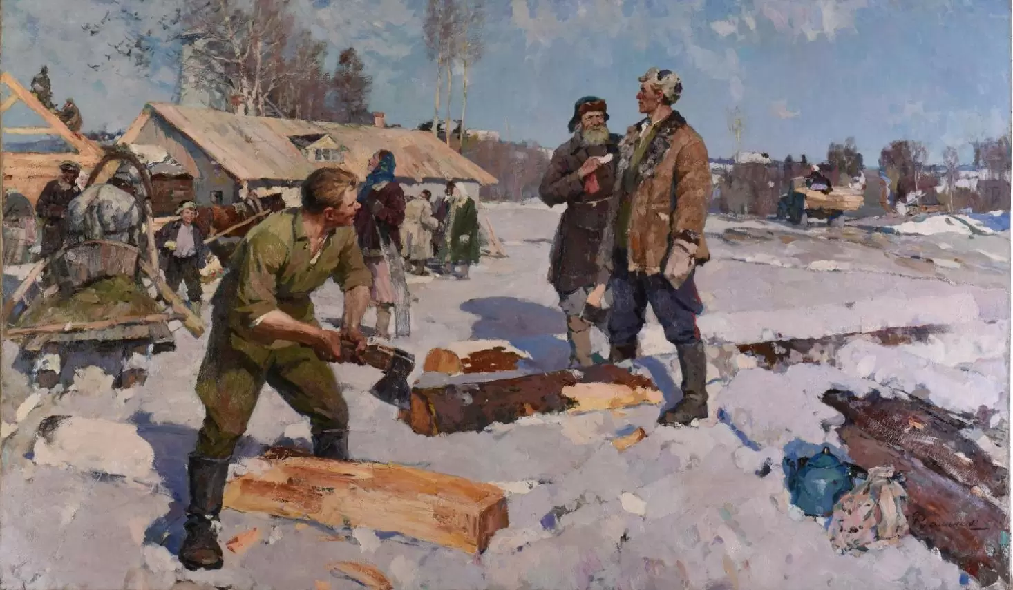 <strong>Фурманков Николай Алексеевич (1924–1986)</strong><br /><p>Весна в колхозе<br />
Дипломная работа<br />
1959<br />
Холст, масло</p>
